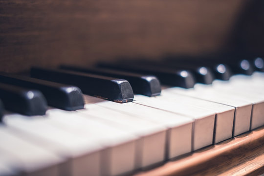 piano keys macro - vintage piano  closeup