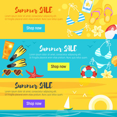 banner template with colorful beach elements 