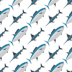 Sea tuna fish animal nature food seamless pattern ecology shark environment tropical natural thunnus vector illustration.