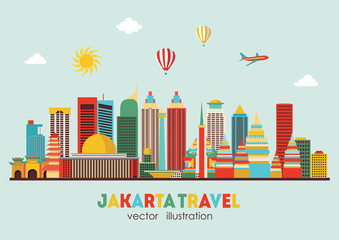 Jakarta detailed skyline. Vector illustration - stock vector