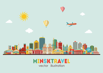 Minsk city detailed skyline. Vector illustration - stock vector