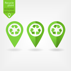 map pointer with circle interior with recycling symbol