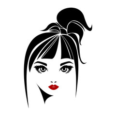 Vector illustration of a girl with beautiful hair. Icon, logo, women's hairstyles