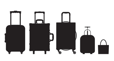 Black and white different types of luggage. Flat design. Vector.