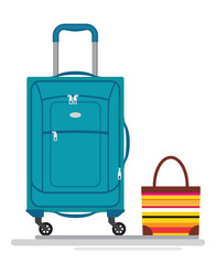 Colorful different types of luggage. Flat design. Vector.