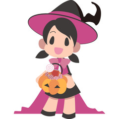 ハロウィンの仮装をする女の子（魔女）