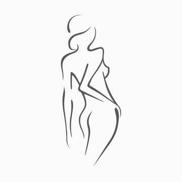 Sexy fitness naked girl with a chic figure. Intimate sexy lady, model in a pose. Lovely  ass bikini zone. Drawn graphics for design, Abstraction background