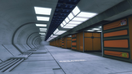 Obraz premium 3D rendering. Futuristic interior corridor spaceship