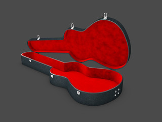 Obraz premium A Open Red Black Guitar case, 3d Illustration isolated black