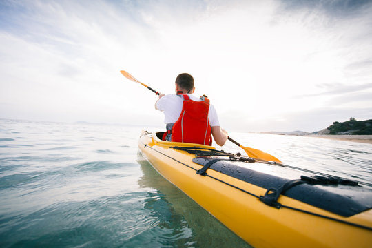 Rear view of sea kayaker