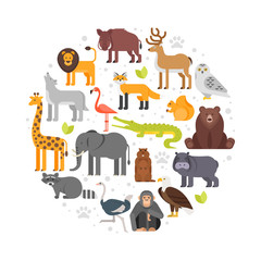 Obraz na płótnie Canvas round composition of zoo animals icons.