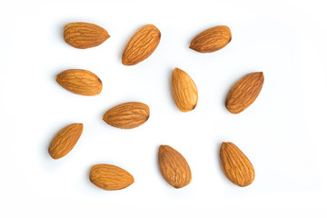 Almond nuts on isolated white background