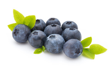 Fresh blueberries on a white background.