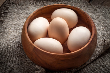 Raw organic farm eggs.