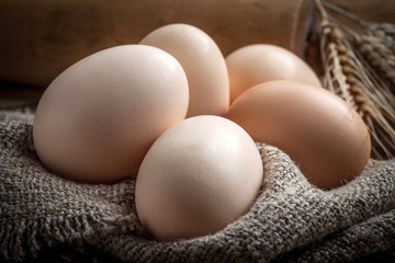Raw organic farm eggs.