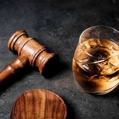 Judge's Gavel and glass of whysky