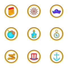 Discoverer icons set, cartoon style