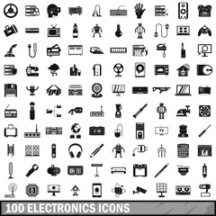 100 electronics icons set, simple style 