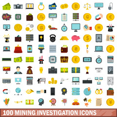 Fototapeta na wymiar 100 mining investigation icons set, flat style