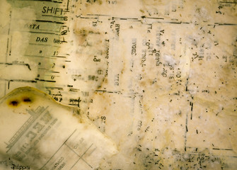 old wet and damaged paper texture with writing