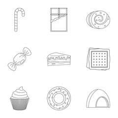 Sweet food icon set, outline style