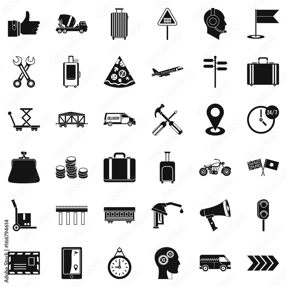 Poster container delivery icons set, simple style