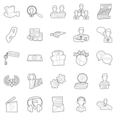 Business sphere icons set, outline style