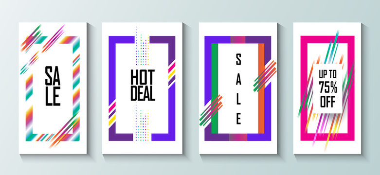Sale banners set, abstract geometric design with dynamic shapes, frames. Concept poster, flyer, brochure, covers vector template.