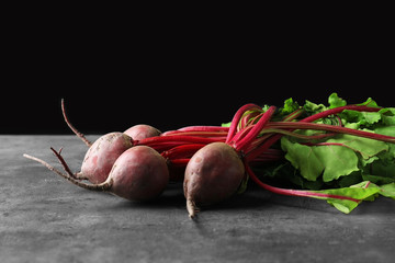 Bunch of young beets on table