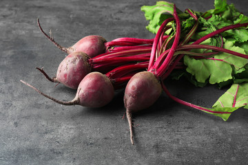 Bunch of young beets on table