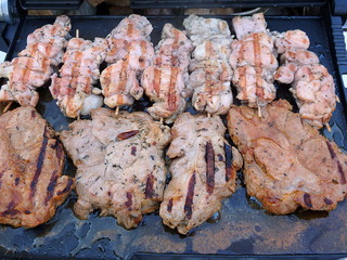 Meat on electric grill, Steak meat grilled on barbecue