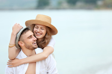Obraz premium Happy couple on light background