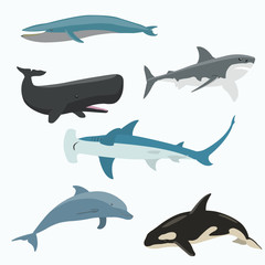Sea animals vector set