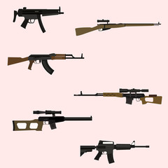 Firearm set. Automatic rifle, machine gun.