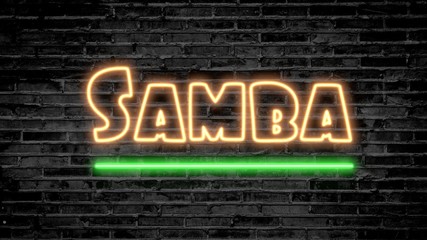 Fototapeta premium Samba neon sign on dark brick wall - background image