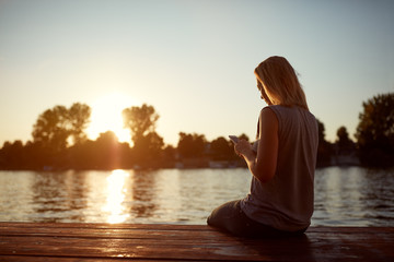 Sunset near water in nature