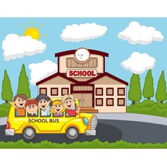 Obraz na płótnie Canvas Children go to school by bus cartoon