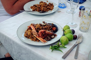 Paella plate on the table