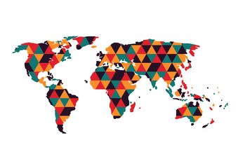 Abstract geometric shapes retro pattern background with Global network connection. World map point and line composition concept of global business.