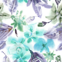 Fototapeta na wymiar Floral Seamless Pattern. Watercolor Background. 