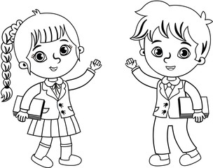 Black and White Cartoon Students (Vector illustration)