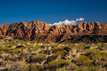 Layered Sandstone Mountains with Lava