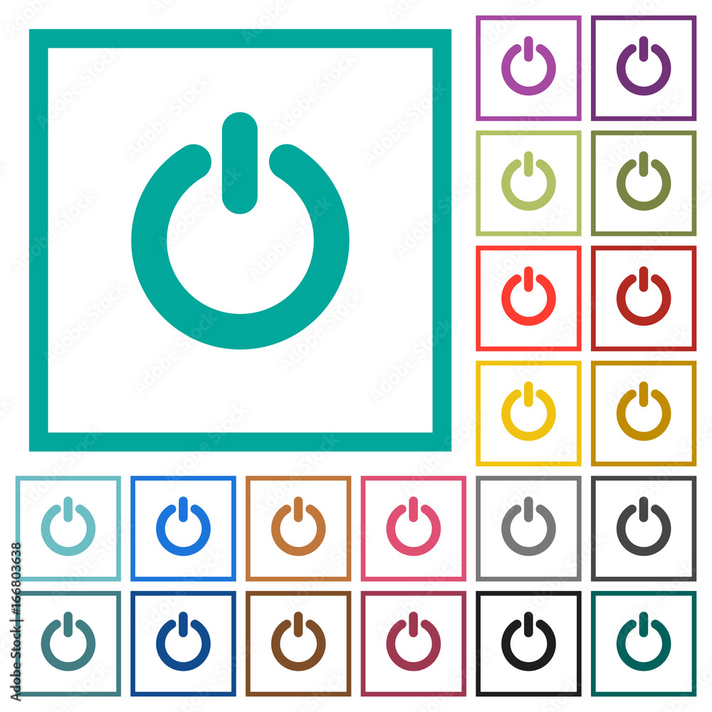 Poster power switch flat color icons with quadrant frames