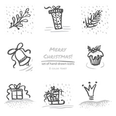 Christmas hand drawn sketch icons on white background