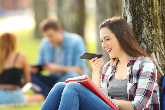 Student Using Voice Recognition With A Phone