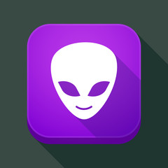 Long shadow app button with an alien face