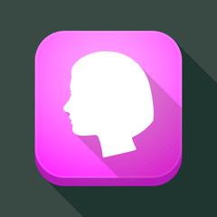Long shadow app button with a female head