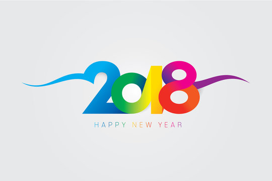 Vector 2018 Happy New Year design with text on white background.