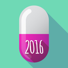 Long shadow pill with a 2016 sign