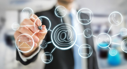 Businessman drawing hand-drawn graph with contact and connections